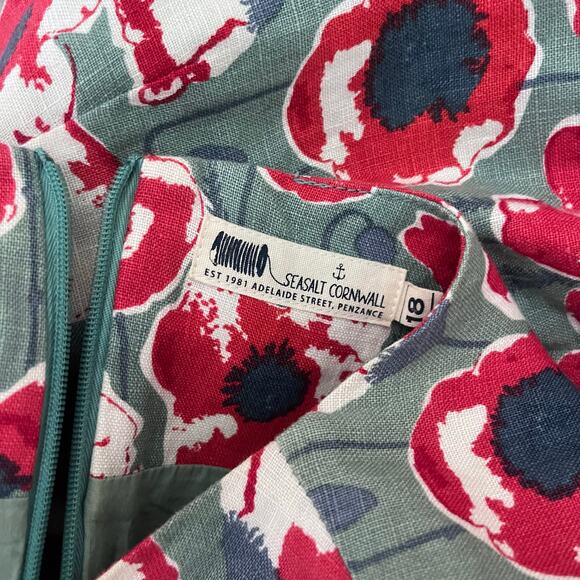 Seasalt Cornwall Porthmeor Linen Floral Dress Red Blue Plus Lined Sheath 18 - Picture 7 of 8